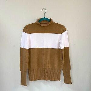 French Connection Women’s Tan and White Colorblock Striped Turtleneck Size M